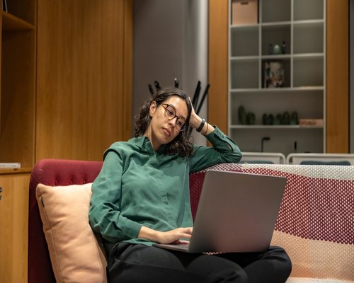 woman taking a break from work at home